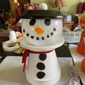 Snowman candy dish with lights